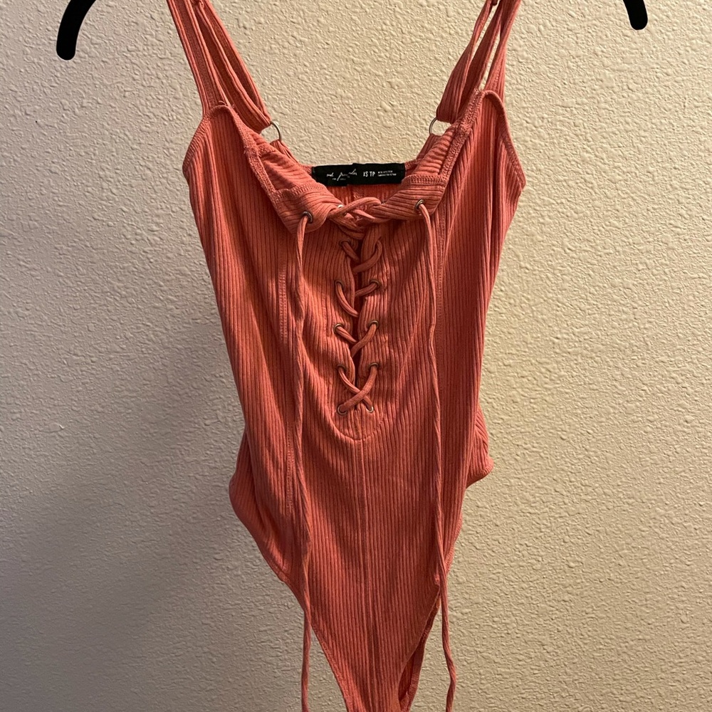 Urban Outfitters Dusty Pink Lace Up Bodysuit